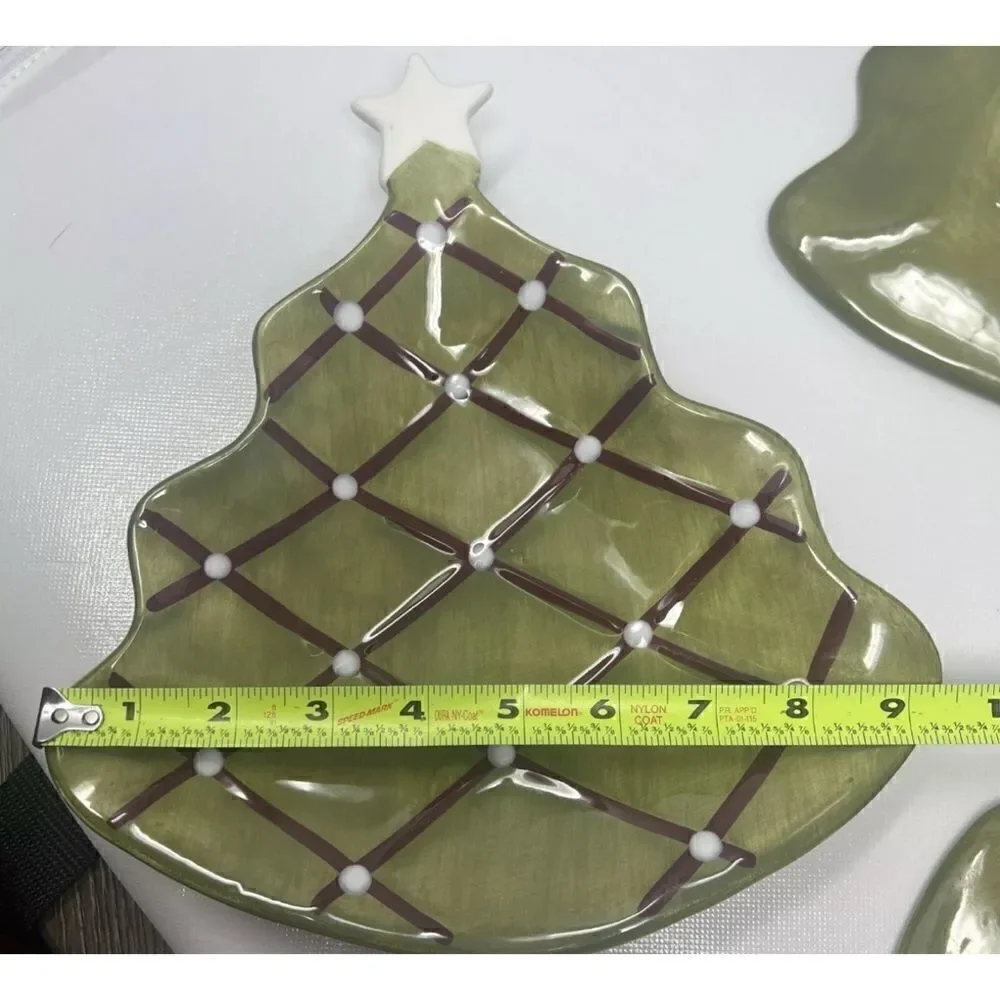 Vintage POTTERY BARN Season's Greetings Christmas Tree Appetizer Plates 4 / New
